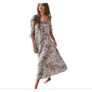 johnny was floral embroidered midi dress square neck tiered size S